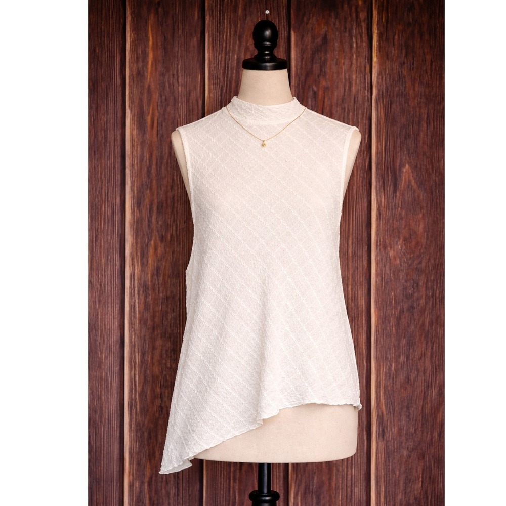 Maeve Anthropologie Top Womens XL White Textured Mock Neck Asymmetrical NWT